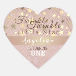 Twinkle Little Star 1st Birthday Pink and Gold Hart Sticker