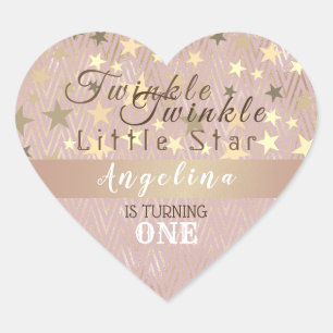 Twinkle Little Star 1st Birthday Pink and Gold Hart Sticker