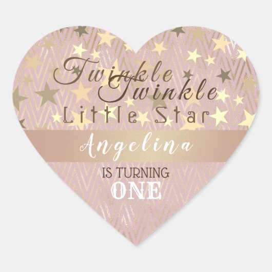 Twinkle Little Star 1st Birthday Pink and Gold Hart Sticker (Voorkant)