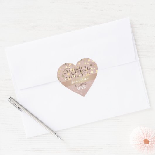 Twinkle Little Star 1st Birthday Pink and Gold Hart Sticker (Envelop)