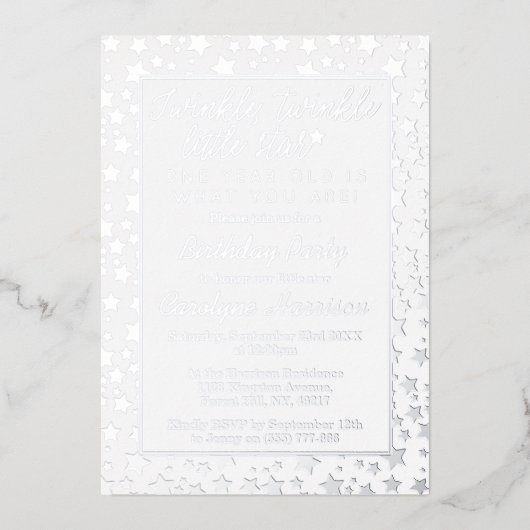 Twinkle Little Star 1st Birthday Real Folie Uitnodiging (Voorkant)