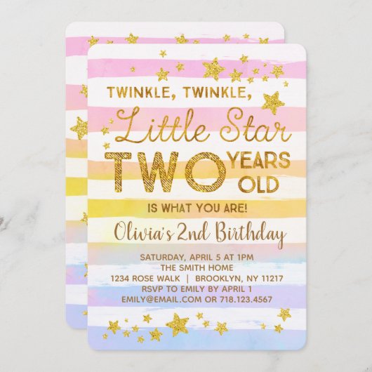 Twinkle Little Star 2nd Birthday Invitation Kaart (Voorkant / Achterkant)