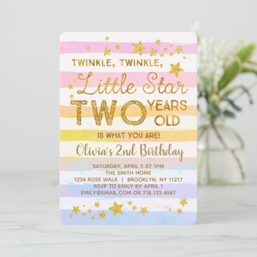 Twinkle Little Star 2nd Birthday Invitation Kaart (Staand voorkant)