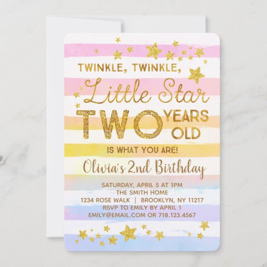 Twinkle Little Star 2nd Birthday Invitation Kaart (Voorkant)