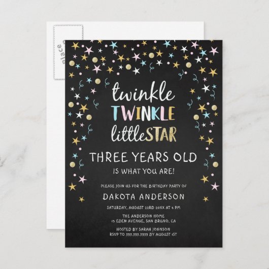 Twinkle Little Star 3 jaar oud is wat je bent! Uitnodiging Briefkaart (Voorkant / Achterkant)