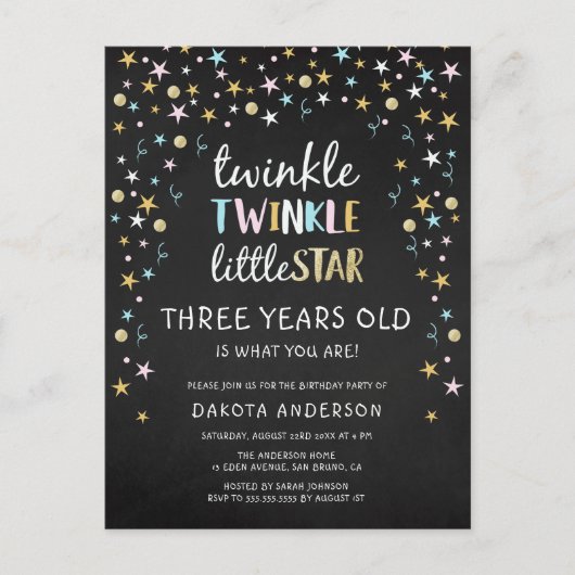 Twinkle Little Star 3 jaar oud is wat je bent! Uitnodiging Briefkaart (Voorkant)