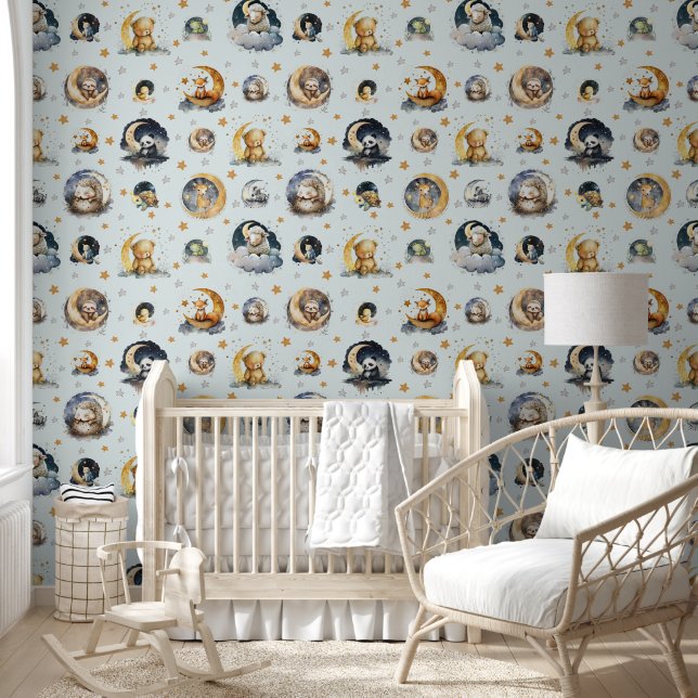 Twinkle Little Star Animal Pattern Boy Baby Behang (Kinderen)