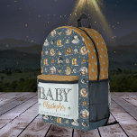 Twinkle Little Star Animal Pattern Jongen Baby Naa Bedrukte Rugzak<br><div class="desc">"Twinkle Little Star" "Baby" naam dier en manen patroon in schemerig blauw en oogst gouden Toon.</div>