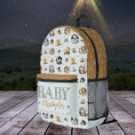 Twinkle Little Star Animal Pattern Jongen Baby Naa Bedrukte Rugzak<br><div class="desc">"Twinkle Little Star" "Baby" naam dier en manen patroon in schemerig blauw en oogst gouden Toon.</div>