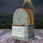 Twinkle Little Star Animal Pattern Jongen Baby Naa Bedrukte Rugzak<br><div class="desc">"Twinkle Little Star" "Baby" naam dier en manen patroon in schemerig blauw en oogst gouden Toon.</div>