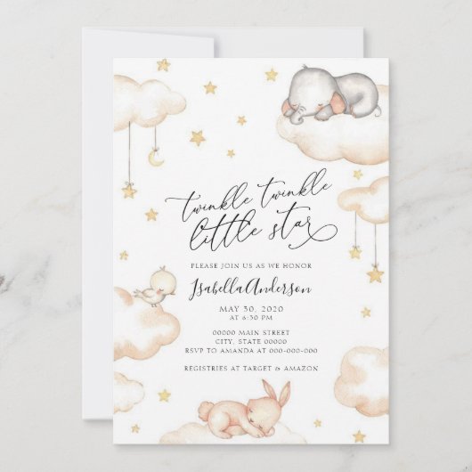 Twinkle Little Star Animals Neutraal Baby shower Kaart (Voorkant)