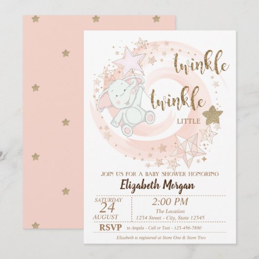 Twinkle Little Star, Baby Baby shower Kaart (Voorkant / Achterkant)