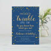 Twinkle Little Star Baby Blauw & Goud 1e verjaarda Kaart (Staand voorkant)