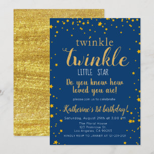 Twinkle Little Star Baby Blauw & Goud 1e verjaarda Kaart