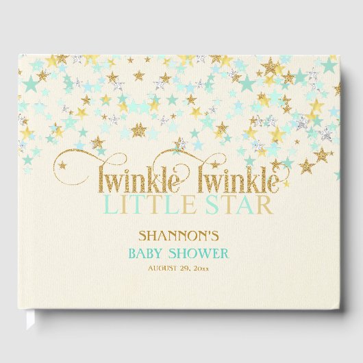 Twinkle Little Star Baby Gold Mint Green Creme Gastenboek (Voorkant)