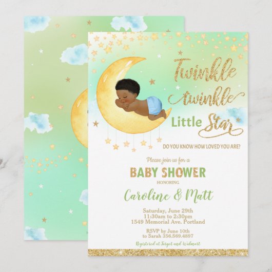 Twinkle Little Star Baby shower African American Kaart (Voorkant / Achterkant)