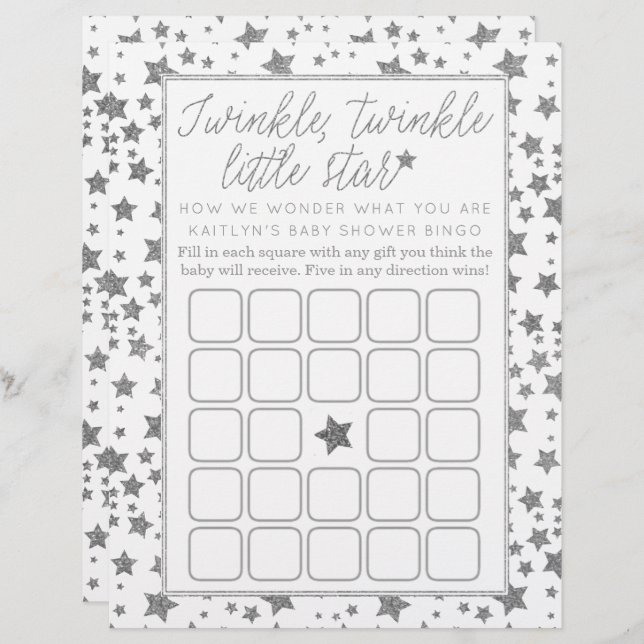 Twinkle Little Star Baby shower Bingo (Voorkant / Achterkant)