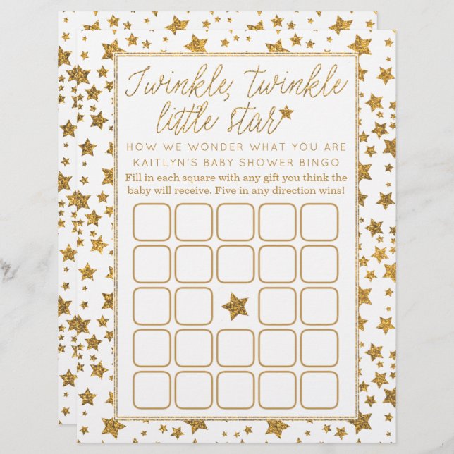 Twinkle Little Star Baby shower Bingo (Voorkant / Achterkant)