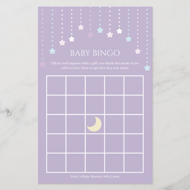Twinkle Little Star Baby shower Bingo Game (Voorkant)