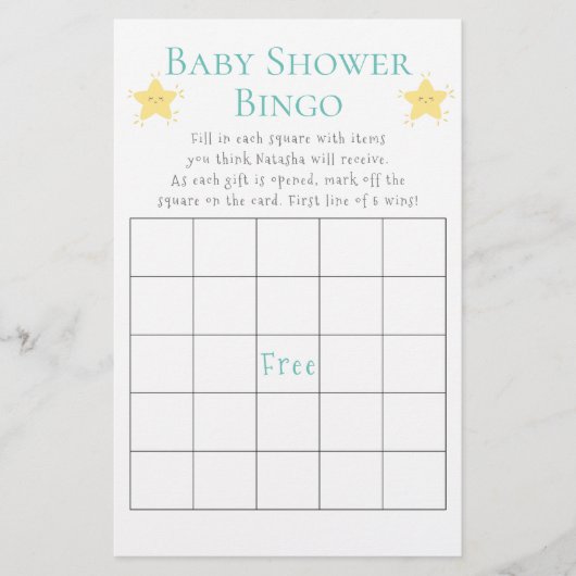 Twinkle Little Star Baby shower Bingo Game Flyer (Voorkant)
