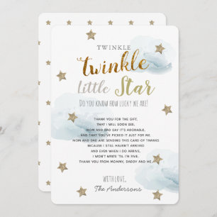 Twinkle Little Star Baby shower Blauw Dank u Kaart