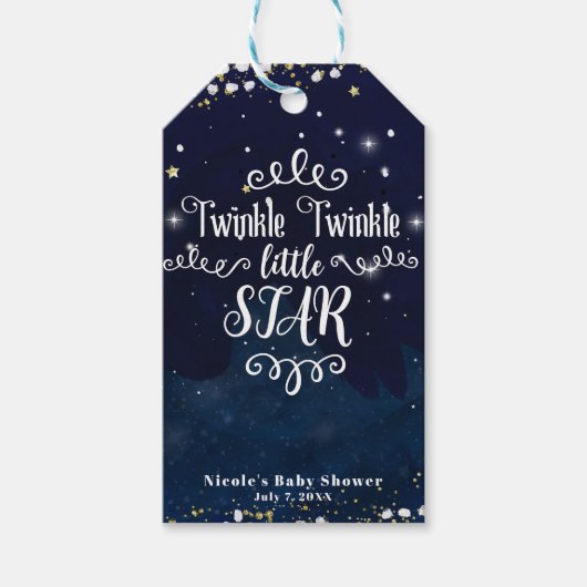 Twinkle Little Star Baby shower Blauw Goud Favor Cadeaulabel (Voorkant)