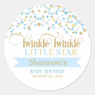 Twinkle Little Star Baby shower blauw & goud Ronde Sticker