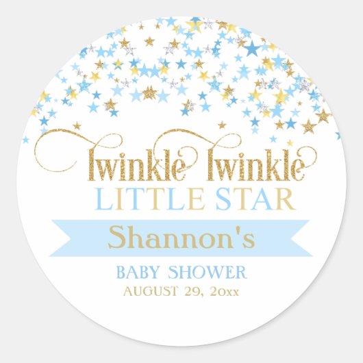 Twinkle Little Star Baby shower blauw & goud Ronde Sticker (Voorkant)