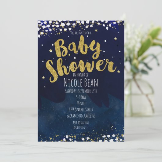 Twinkle Little Star Baby shower Blauw Goud Sterren Kaart (Staand voorkant)