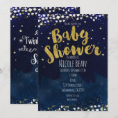 Twinkle Little Star Baby shower Blauw Goud Sterren Kaart (Voorkant / Achterkant)