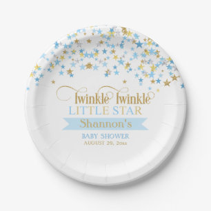 Twinkle Little Star Baby shower Blue Gold Papieren Bordje