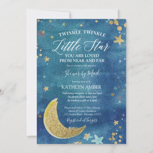 Twinkle Little Star Baby shower by Mail Invitation Kaart (Voorkant)