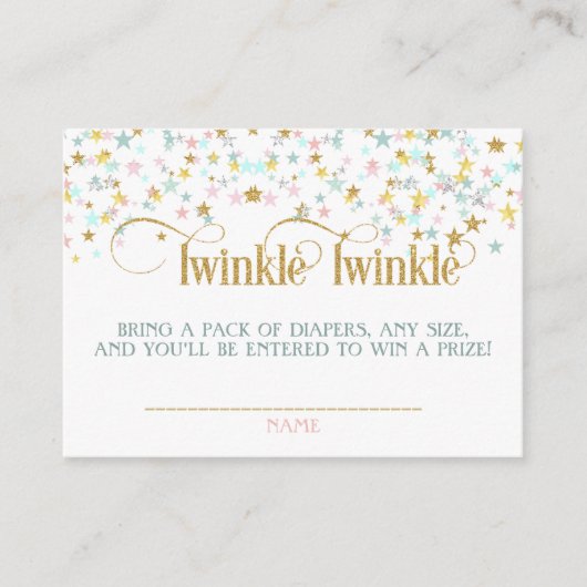Twinkle Little Star Baby shower Diaper Raffle Informatiekaartje (Voorkant)
