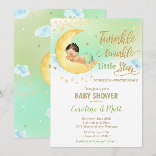 Twinkle Little Star Baby shower Gender Neutral Inv Kaart (Voorkant / Achterkant)