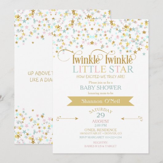 Twinkle Little Star Baby shower Genderneutraal Kaart (Voorkant / Achterkant)