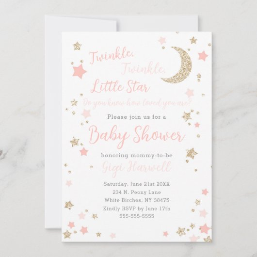 Twinkle Little Star Baby shower Girl Kaart (Voorkant)