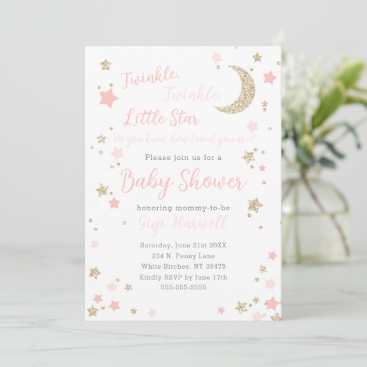 Twinkle Little Star Baby shower Girl Kaart (Staand voorkant)