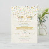 Twinkle Little Star Baby shower Gold Aqua Kaart (Staand voorkant)