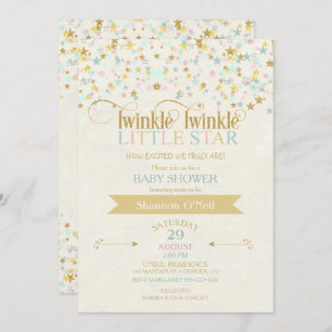 Twinkle Little Star Baby shower Gold Aqua Kaart