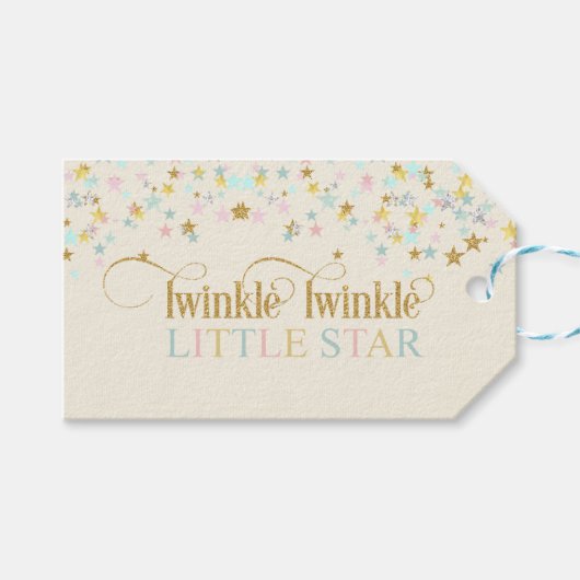 Twinkle Little Star Baby shower Gold Aqua Roze Cadeaulabel (Voorkant (Horizontaal))