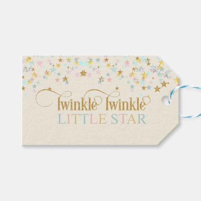 Twinkle Little Star Baby shower Gold Aqua Roze Cadeaulabel (Voorkant (Horizontaal))
