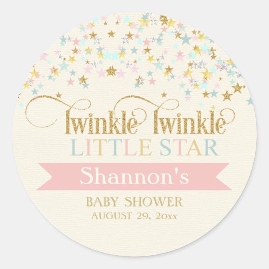 Twinkle Little Star Baby shower Gold Aqua Roze Ronde Sticker (Voorkant)