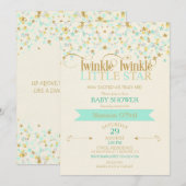 Twinkle Little Star Baby shower Gold & Mint Kaart (Voorkant / Achterkant)