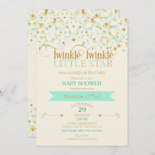 Twinkle Little Star Baby shower Gold & Mint Kaart