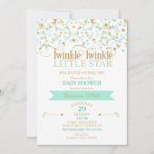 Twinkle Little Star Baby shower Gold & Mint Kaart (Voorkant)