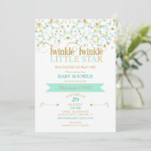 Twinkle Little Star Baby shower Gold & Mint Kaart (Staand voorkant)