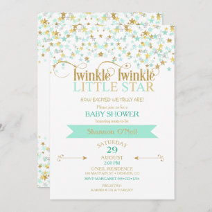 Twinkle Little Star Baby shower Gold & Mint Kaart