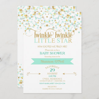 Twinkle Little Star Baby shower Gold & Mint Kaart