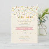 Twinkle Little Star Baby Shower Goud Aqua Roze Kaart (Staand voorkant)