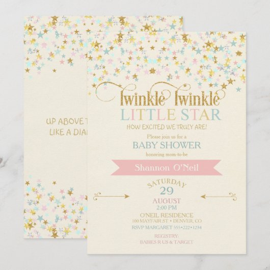Twinkle Little Star Baby Shower Goud Aqua Roze Kaart (Voorkant / Achterkant)